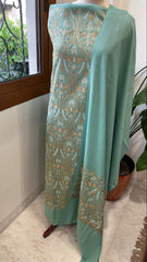 Aqua Winter Suit Set with Aari Work in Pashmina Wool