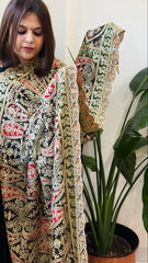 Black Chinon Dupatta with Aari Embroidery