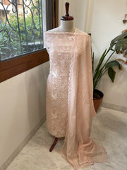 Peach Suit Set with Thread Embroidery in Pure Mul