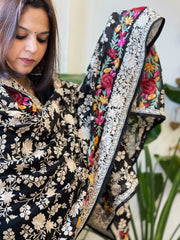Black Parsi Gara Embroidery Dupatta in Georgette