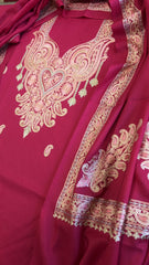 Hot Pink Winter Suit Set with Aari Work in Pashmina Wool