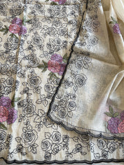 Suit Set with Thread Embroidery in Chanderi
