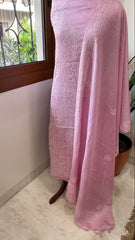 Pink Suit Set with Lucknowi Handwork in Pure Tussar Silk