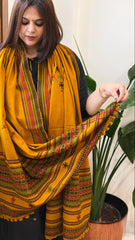 Mustard Handwoven Woollen Shawl with Mirror Handwork