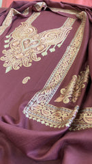 Mauve Winter Suit Set with Aari Work in Pashmina Wool