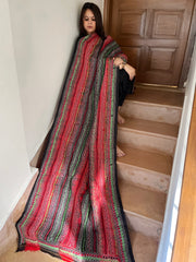 Red, Black Handmade Kantha Dupatta in Silk