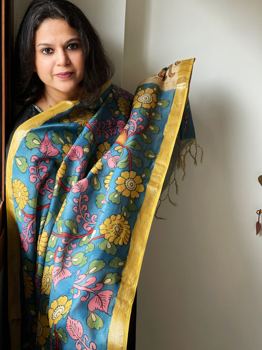Handpainted Kalamkari Dupatta in Chanderi Silk