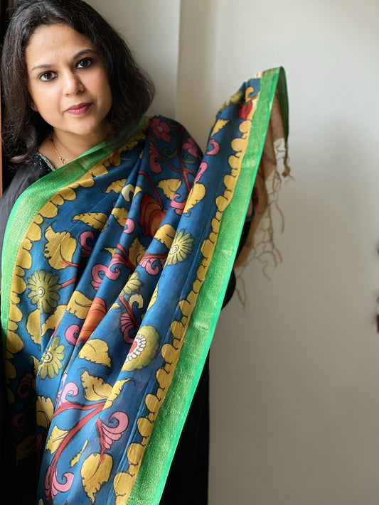 Handpainted Kalamkari Dupatta in Chanderi Silk