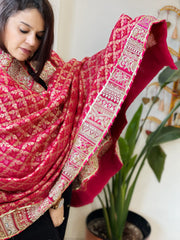 Pink Woven Bandhej Banarasi Dupatta in Fine Georgette with Pearl, Sequin, Dabka Work