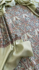 Pista Green Winter Suit Set with Aari Work in Pashmina Wool