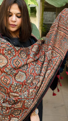 Rust Ajrakh Handblock Printed Silk-Woollen Shawl