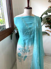 Suit Set with Thread Embroidery in Mul Chanderi