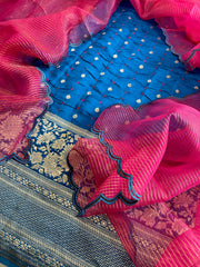 Firozi Handwoven Kadwa Banarasi with Hand Bandhani Suit Set in Pure Silk