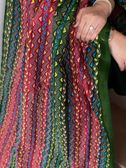 Green, Red Handmade Kantha Dupatta in Silk