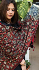 Maroon Ajrakh Handblock Printed Silk-Woollen Shawl