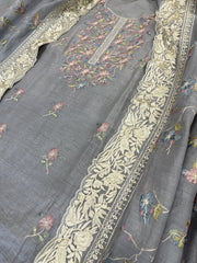 Grey Suit Set with Mirror Work in Pure Cotton