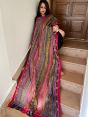 Green, Pink Handmade Kantha Dupatta in Silk