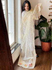 Beige Tissue Organza Dupatta with cross-stitch embroidery
