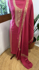 Hot Pink Winter Suit Set with Aari Work in Pashmina Wool