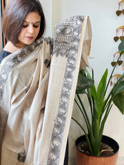 Handpainted Madhubani Dupatta in Pure Chanderi Silk