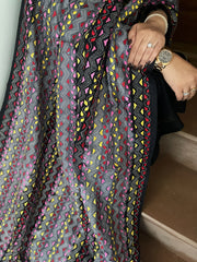 Grey, Black Handmade Kantha Dupatta in Silk