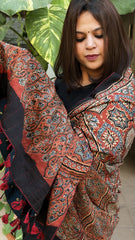 Rust Ajrakh Handblock Printed Silk-Woollen Shawl