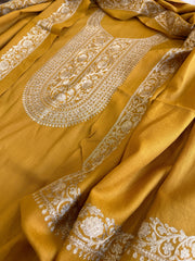 Mustard Winter Suit Set with Aari Work in Pashmina Wool