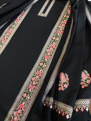 Black Winter Suit Set with Aari Work in Pashmina Wool