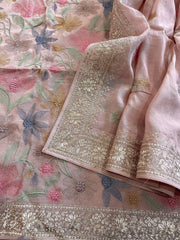 Mauve Suit Set with Thread Embroidery in Mul Cotton