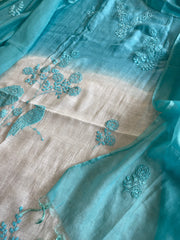 Suit Set with Thread Embroidery in Mul Chanderi