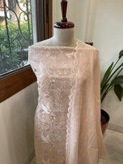 Peach Suit Set with Thread Embroidery in Pure Mul