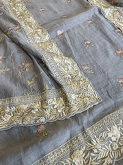 Grey Suit Set with Mirror Work in Pure Cotton