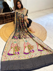 Black Rai Bandhej Dupatta with Meenakari Jaal design in Georgette
