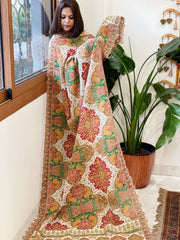 Multicolor Chinon Dupatta with Aari Embroidery