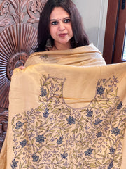 Lite Peach Suit Set with Kantha Handwork in Pure Tussar Silk