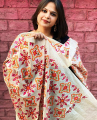 Tussar Silk dupatta with Patola Style Thread Embroidery