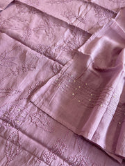 Purple Mul chanderi Suit Set With Knot & Sequin Handwork