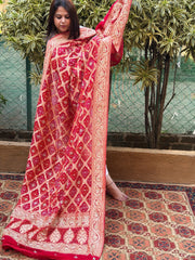 Handwoven Bareek Bandhani dupatta with Dabka Handwork in Pure Gajji silk