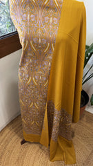 Mustard Winter Suit Set with Aari Work in Pashmina Wool