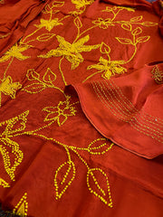 Rust Crepe Suit Set With Knot & Sequin Handwork