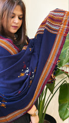 Navy Handwoven Woollen Shawl with Mirror Handwork