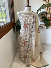 Suit Set with Thread Embroidery in Chanderi
