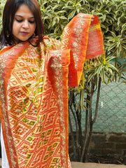 Lite Yellow Handwoven Ikat Patola with Gotapatti & Pearl Handwork dupatta in Pure Silk