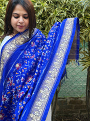 Royal Blue Handwoven Ikat Patola with Gotapatti & Pearl Handwork dupatta in Pure Silk