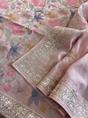 Mauve Suit Set with Thread Embroidery in Mul Cotton