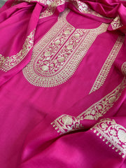 Fuscia Pink Winter Suit Set with Aari Work in Pashmina Wool
