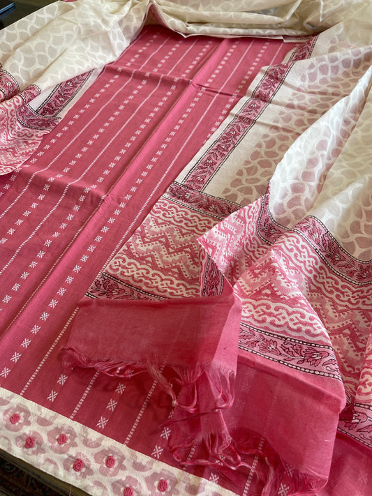 Pink Handwoven Suit Sets in Pure Cotton