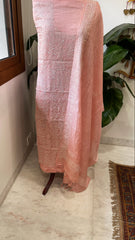 Peach Suit Set with Lucknowi Handwork in Pure Tussar Silk