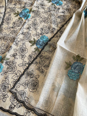 Suit Set with Thread Embroidery in Chanderi