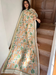 Off-White Handmade Kantha Dupatta in Silk